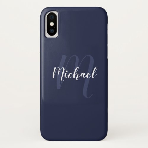 Modern Personalized Monogram and Name Navy Blue iPhone XS Case