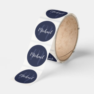 Modern Personalized Monogram and Name Navy Blue Classic Round Sticker