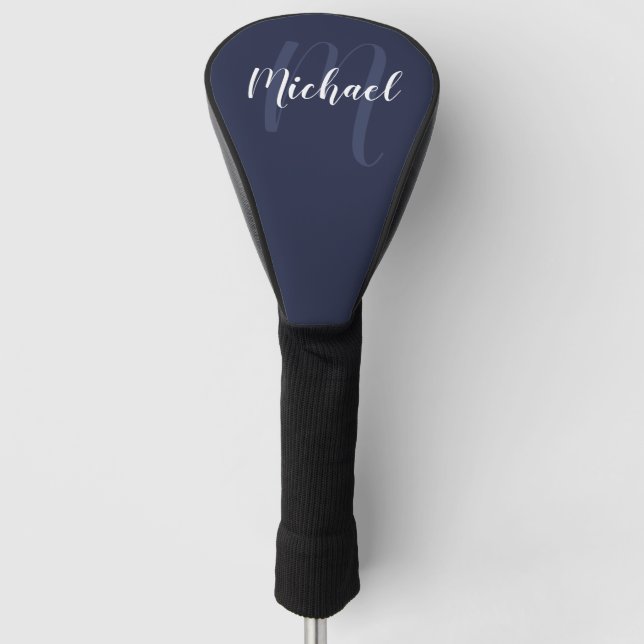 Modern Personalized Monogram and Name Navy Blue Golf Head Cover (Front)