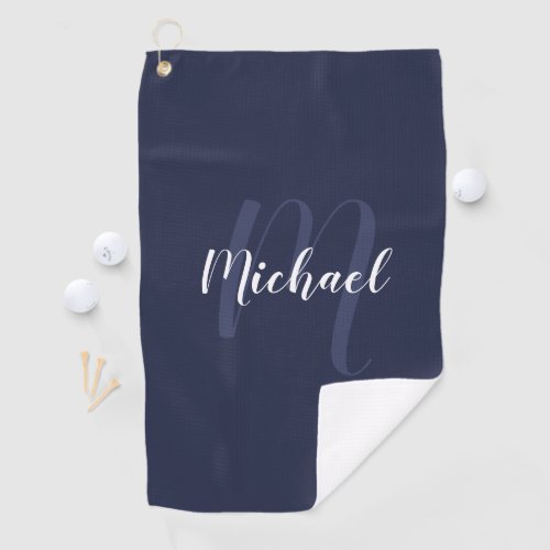 Modern Personalized Monogram and Name Navy Blue Golf Towel
