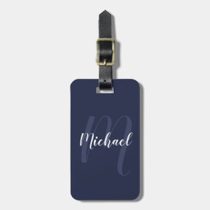 Modern Personalized Monogram and Name Navy Blue Luggage Tag