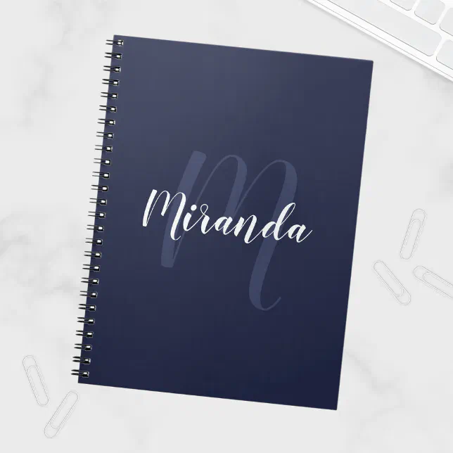 Modern Personalized Monogram and Name Navy Blue Notebook | Zazzle