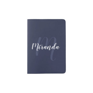 Modern Personalized Monogram and Name Navy Blue Passport Holder