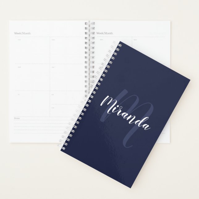 Modern Personalized Monogram and Name Navy Blue Planner (Display)