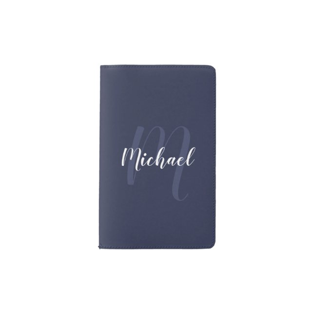 Modern Personalized Monogram and Name Navy Blue Pocket Moleskine Notebook (Front)