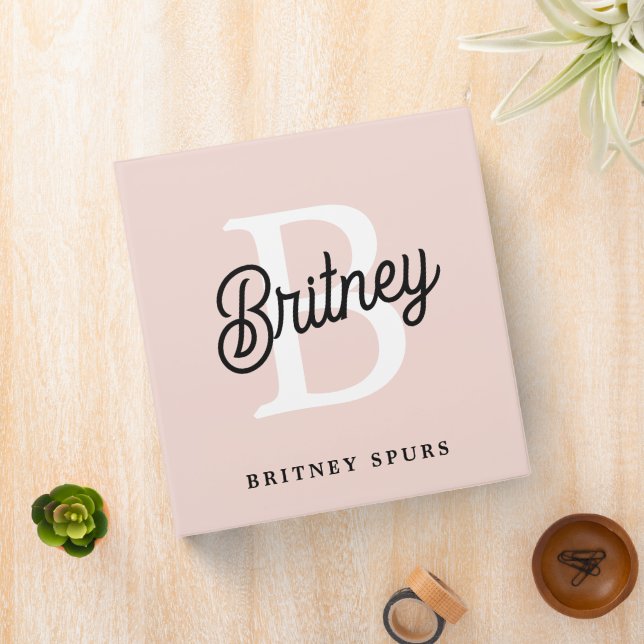 Modern Personalized Monogram and Name Pastel Pink 3 Ring Binder (In Situ)