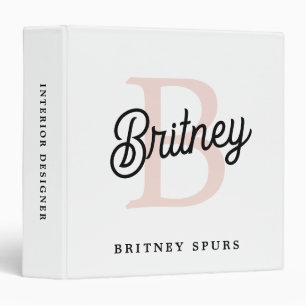 Modern Personalized Monogram and Name Pastel Pink 3 Ring Binder