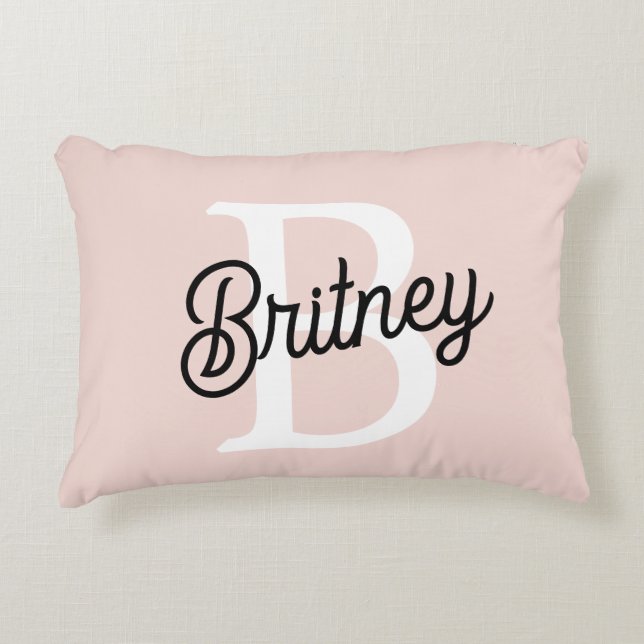 Modern Personalized Monogram and Name Pastel Pink Accent Pillow (Front)