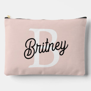 Modern Personalized Monogram and Name Pastel Pink Accessory Pouch