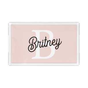 Modern Personalized Monogram and Name Pastel Pink Acrylic Tray