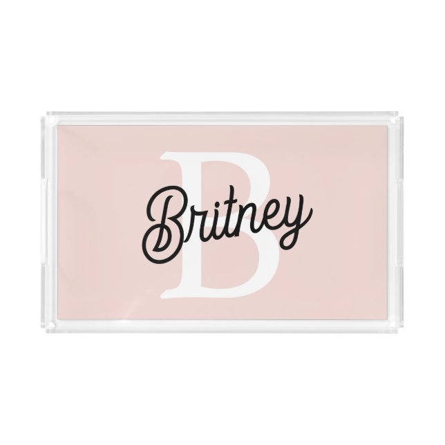 Modern Personalized Monogram and Name Pastel Pink Acrylic Tray (Front)