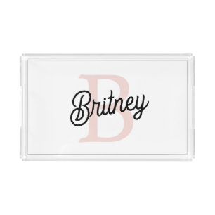 Modern Personalized Monogram and Name Pastel Pink Acrylic Tray
