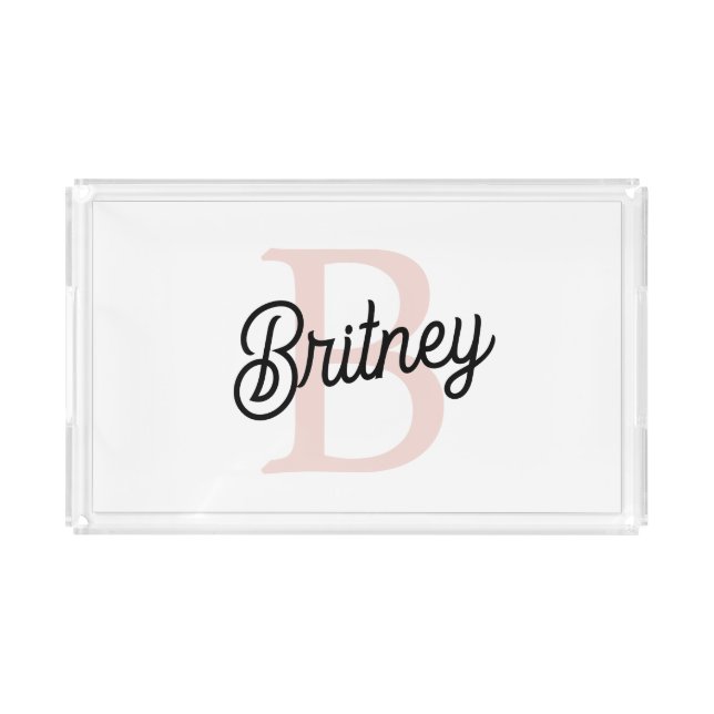Modern Personalized Monogram and Name Pastel Pink Acrylic Tray (Front)