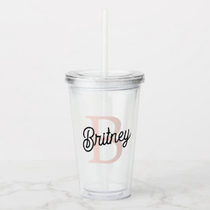 Modern Personalized Monogram and Name Pastel Pink Acrylic Tumbler