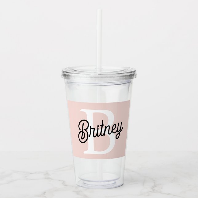 Modern Personalized Monogram and Name Pastel Pink Acrylic Tumbler (Front)