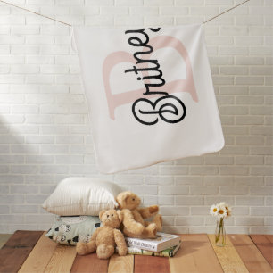 Modern Personalized Monogram and Name Pastel Pink Baby Blanket