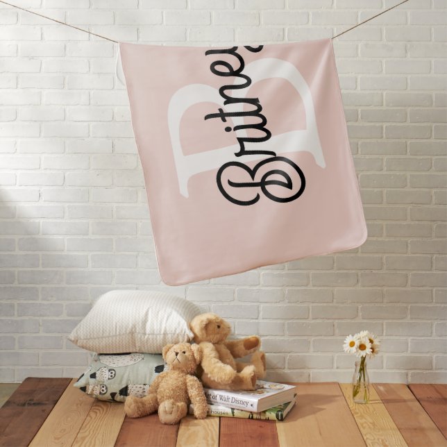 Modern Personalized Monogram and Name Pastel Pink Baby Blanket (In Situ)