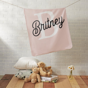Modern Personalized Monogram and Name Pastel Pink Baby Blanket