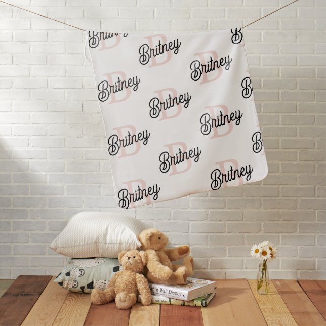 Modern Personalized Monogram and Name Pastel Pink Baby Blanket (In Situ)