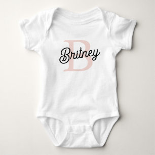 Modern Personalized Monogram and Name Pastel Pink  Baby Bodysuit