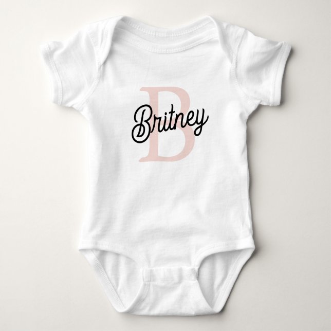 Modern Personalized Monogram and Name Pastel Pink  Baby Bodysuit (Front)