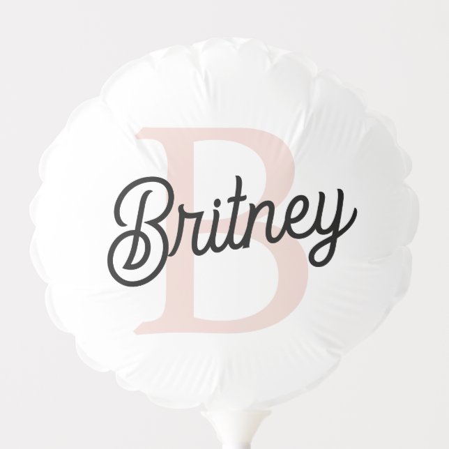 Modern Personalized Monogram and Name Pastel Pink Balloon (Front)