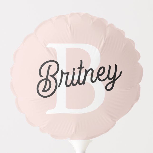 Modern Personalized Monogram and Name Pastel Pink Balloon (Front)