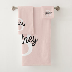 Modern Personalized Monogram and Name Pastel Pink Bath Towel Set