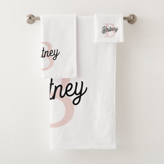 Modern Personalized Monogram and Name Pastel Pink Bath Towel Set (Insitu)