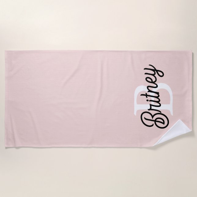 Modern Personalized Monogram and Name Pastel Pink Beach Towel (Front)