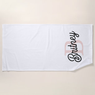 Modern Personalized Monogram and Name Pastel Pink Beach Towel