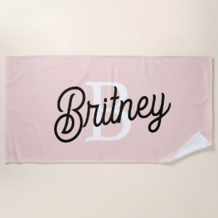 Modern Personalized Monogram and Name Pastel Pink Beach Towel