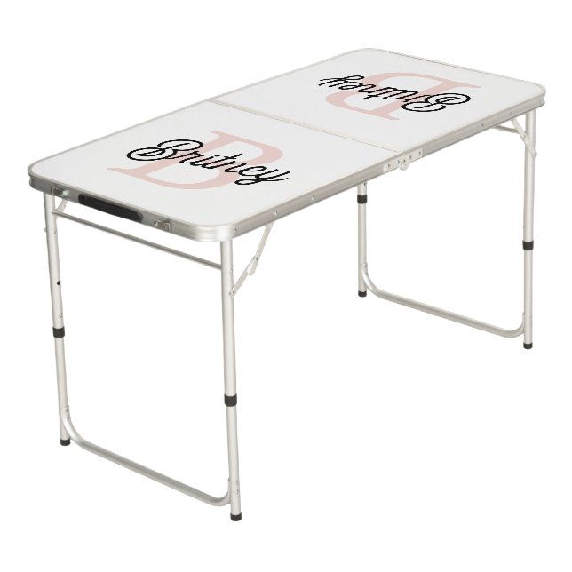 Modern Personalized Monogram and Name Pastel Pink Beer Pong Table (Angled)