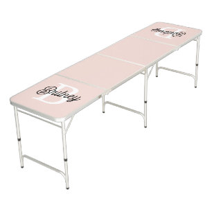Modern Personalized Monogram and Name Pastel Pink Beer Pong Table