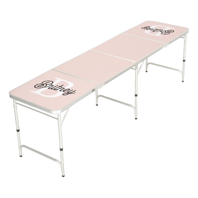 Modern Personalized Monogram and Name Pastel Pink Beer Pong Table (Angled)