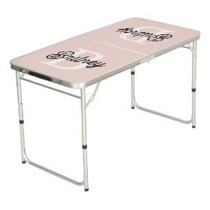 Modern Personalized Monogram and Name Pastel Pink Beer Pong Table