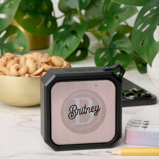 Modern Personalized Monogram and Name Pastel Pink Bluetooth Speaker (Insitu(Table))