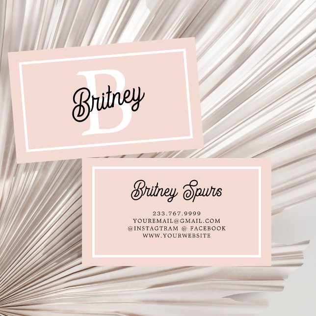 Modern Personalized Monogram and Name Pastel Pink Business Card (Creator Uploaded)