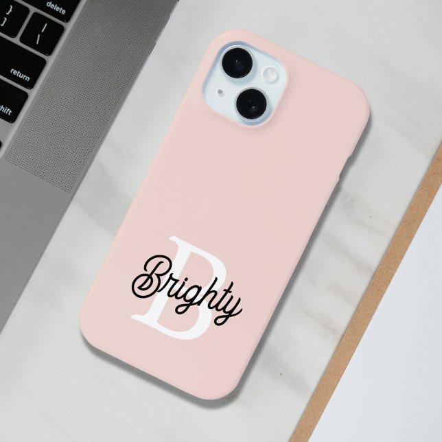 Modern Personalized Monogram and Name Pastel Pink Case-Mate iPhone Case (Creator Uploaded)