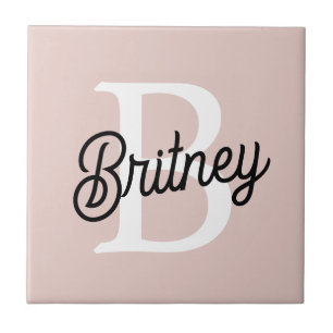 Modern Personalized Monogram and Name Pastel Pink Ceramic Tile
