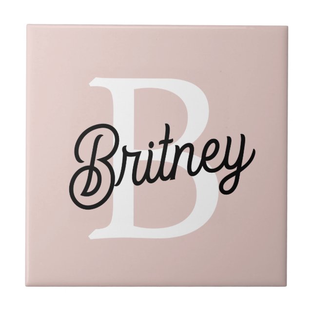 Modern Personalized Monogram and Name Pastel Pink Ceramic Tile (Front)