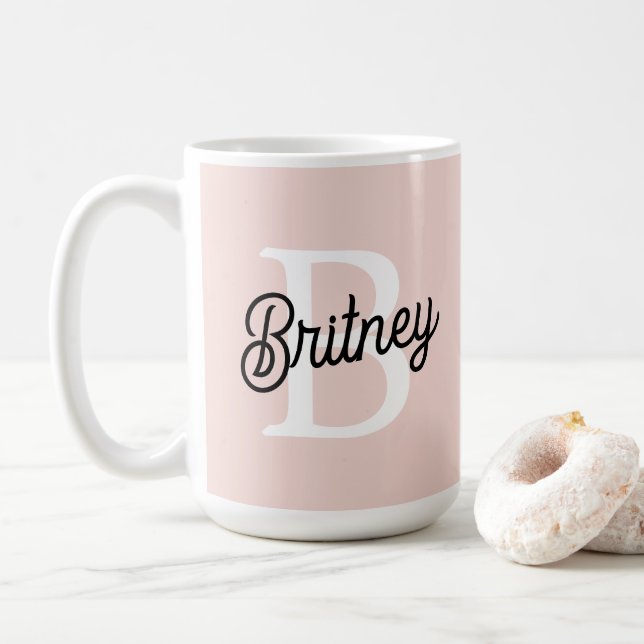Modern Personalized Monogram and Name Pastel Pink Coffee Mug (With Donut)