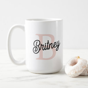 Modern Personalized Monogram and Name Pastel Pink Coffee Mug