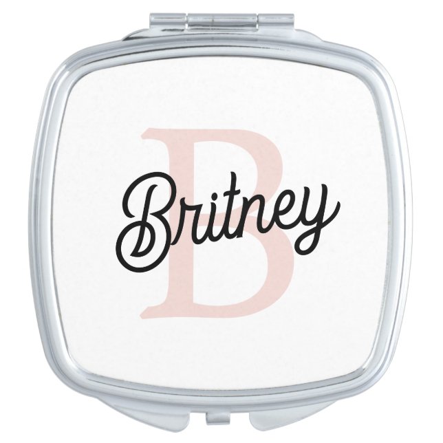 Modern Personalized Monogram and Name Pastel Pink Compact Mirror (Front)