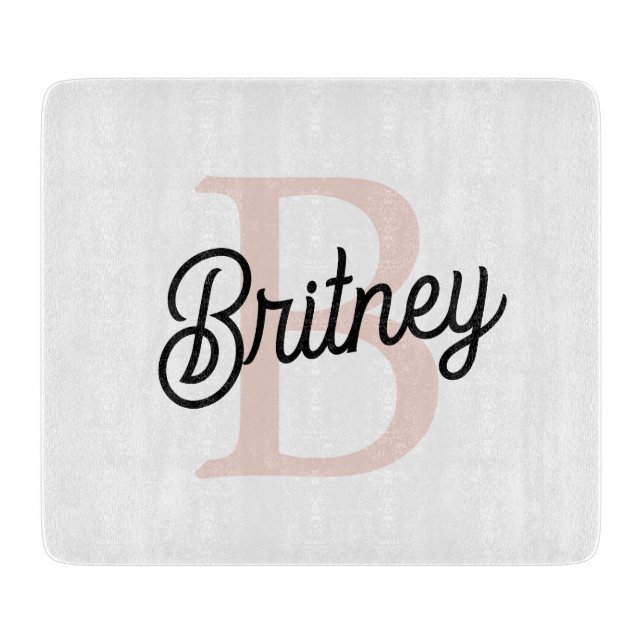 Modern Personalized Monogram and Name Pastel Pink Cutting Board (Front)