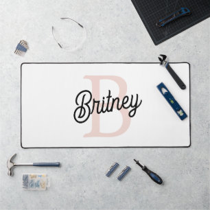Modern Personalized Monogram and Name Pastel Pink Desk Mat