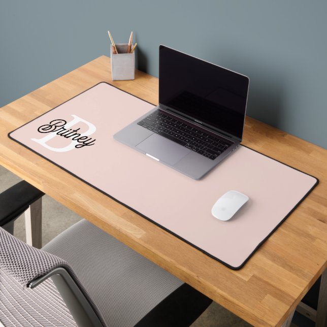 Modern Personalized Monogram and Name Pastel Pink Desk Mat (Office 2)