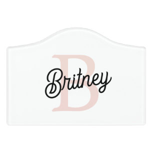 Modern Personalized Monogram and Name Pastel Pink Door Sign
