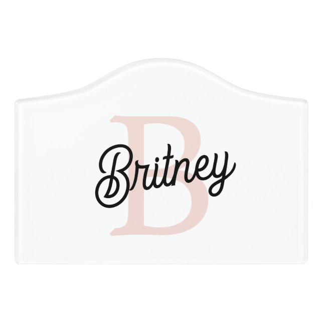 Modern Personalized Monogram and Name Pastel Pink Door Sign (Small Crest Front)