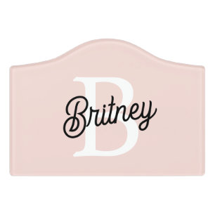 Modern Personalized Monogram and Name Pastel Pink Door Sign